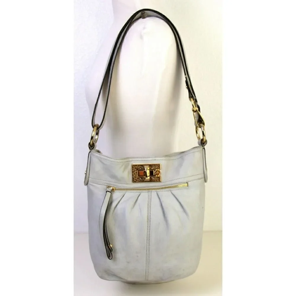 B. Makowsky LIGHT GRAY GENUINE LEATHER X-BODY PURSE SHOULDER BAG HANDBAG POUCH